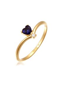 Silberring Elli DIAMONDS "Ring Herz Saphir Dunkelblau Diamant Brillantschliff (0.004 ct) 925 Sterling Silber" Gr. 58, gold, Fingerringe, Damen, 58, Silber 925 (Sterlingsilber), Silberring