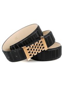 Lederg&uuml;rtel Anthoni Crown, Damen, Gr. 80, schwarz, Rindsleder, gestreift, unifarben, G&uuml;rtel Lederg&uuml;rtel, mit goldfarbener Koppelschlie&szlig;e