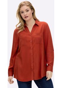 Langarmbluse sheego, Damen, Gr. 50, rot (rostrot), 100% Viskose, unifarben, V-Ausschnitt, Blusen Langarmbluse