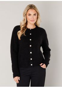 Cardigan Base Level "Yuli", Damen, Gr. 48, schwarz, Strick, Obermaterial: 43% Nylon, 26% Polyacryl, 13% Alpaka, 13% Wolle, 5% Elasthan, unifarben, gerade h&uuml;ftlang, Rundhals, Strickjacken Cardigan, mit Woll-Anteil und Knopfleiste