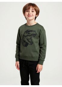 Sweatshirt Blue Seven, Jungen, Gr. 98, schilf, Sweatware, Obermaterial: 80% Baumwolle, 20% Polyester, bedruckt, regular fit normal, Rundhals, Rippb&uuml;ndchen, Sweatshirts Sweatshirt, mit gro&szlig;em Dino-Frontmotiv