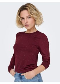 Langarmshirt Only "ONLZITA L/S O-NECK TOP BF JRS", Damen, Gr. L, cabernet detail:silber rhinestones, Jersey, Obermaterial: 96% Polyester, 4% Elasthan, Glitzermuster, unifarben, Rundhals, Shirts Langarmshirt