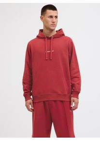 Jack & Jones Kapuzensweatshirt JACK & JONES "JORNORREBRO EMB SWEAT HOOD NOOS", Herren, Gr. S, rot (tibetan rot), angeraute Sweatware, Obermaterial: 89% Baumwolle, 11% Polyester, unifarben, relaxed fit normal, Rundhals, Rippb&uuml;ndchen, Sweatshirts Kapuzensweatshirt, mit Logo Print