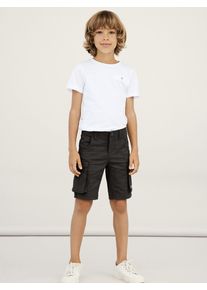 Cargobermudas name it "NKMRYAN REG TWI L SHORTS 6776-BA NOOS", Jungen, Gr. 92, N-Gr, schwarz, Twill, Obermaterial: 98% Baumwolle, 2% Elasthan, unifarben, washed, regular fit kniefrei, Hosen Cargobermudas, Baumwollmischung, Stretch, Cargotaschen