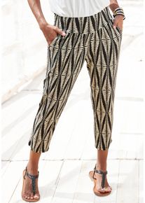 7/8-Hose Lascana, Damen, Gr. 46, N-Gr, beige (schwarz, sand, bedruckt), Jersey, Obermaterial: 95% Viskose, 5% Elasthan, bedruckt, figurumspielend 7/8-L&auml;nge, Hosen 7/8-Hose, mit breitem B&uuml;ndchen und Allover-Druck, leichte Jerseyhose, Sommerhose, Topseller