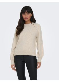 Rundhalspullover Only "ONLEMMA LS BUTTON ONECK EX KNT", Damen, Gr. S, grau (pumice stone), Strick, Obermaterial: 50% Polyacryl, 50% Polyester, unifarben, regular fit normal, Rundhals, Rippstrickb&uuml;ndchen, Pullover Rundhalspullover, Kunstfaser, regular fit
