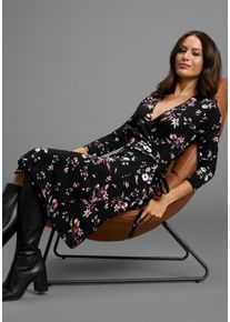 Sommerkleid Laura Scott, Damen, Gr. 38, N-Gr, bunt (schwarz, rosa, gebl&uuml;mt), Single Jersey, Obermaterial: 95% Viskose, 5% Elasthan, gebl&uuml;mt, figurbetont mini, V-Ausschnitt, Kleider Sommerkleid, femininer Stil, f&uuml;r warme Tage, mit V-Ausschnitt, mit 3/4-&Auml;rmeln, Topseller