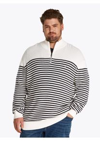Tommy Hilfiger Big & Tall Troyer "BT-RACKING STRUCTURE ZIP MOCK-B", Herren, Gr. XXL, blau (ivory petal, desert sky), Strick, Obermaterial: 100% Baumwolle, TOMMY HILFIGER BIG & TALL, geringelt, Rippb&uuml;ndchen, Pullover Troyer, Gro&szlig;e Gr&ouml;&szlig;en, mit feiner Struktur
