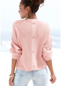Rundhalspullover Lascana, Damen, Gr. 32/34, rosa (altrosa), Strick, Obermaterial: 50% Viskose, 28% Polyester, 22% Polyamid, unifarben, figurumspielend h&uuml;ftlang, Rundhals, Fledermaus&auml;rmel, Pullover Rundhalspullover, mit Zierkn&ouml;pfen hinten, lockerer Strickpullover, Topseller