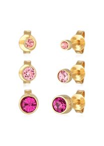 Ohrstecker-Set Elli "Ohrringe Stecker Set Kristalle Rosa 925 Silber", pink, Ohrringe, Damen, mit Stein, Silber 925 (Sterlingsilber), Ohrstecker-Set