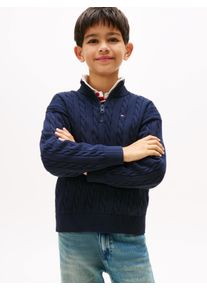 Strickpullover Tommy Hilfiger "COTTON CABLE HALF ZIP SWEATER", Jungen, Gr. 6 (116), blau (schwarz night navy), Strick, Obermaterial: 100% Baumwolle, unifarben, regular fit normal, Rundhals, eingesetzt B&uuml;ndchen, Pullover Strickpullover, Kinder bis 16 Jahre