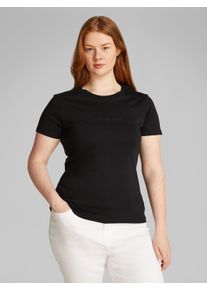T-Shirt "PLUS INSTIT GRAPHIC SLIM TEE", Damen, Gr. 4XL (48), schwarz (ck schwarz), Single Jersey, Obermaterial: 100% Baumwolle, Calvin Klein Jeans Plus, unifarben, slim fit, Rundhals, Shirts T-Shirt, in gro&szlig;en Gr&ouml;&szlig;en, Logoschriftzug