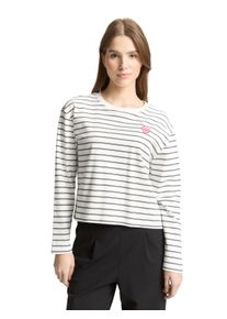 T-Shirt Tom Tailor Denim, Damen, Gr. XS, sanftes wei&szlig; navy stripe, Web, Obermaterial: 100% Baumwolle, gestreift, regular fit normal, Rundhals, gerader Abschluss, Shirts T-Shirt, mit Streifen Muster