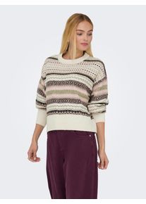 Strickpullover Only "ONLARIANNE L/S PULLOVER KNT NOOS", Damen, Gr. L, pumice stone detail:jaquard, Strick, Obermaterial: 96% Polyester, 4% Elasthan, gestreift, regular fit h&uuml;ftlang, Rundhals, Rippb&uuml;ndchen, Pullover Strickpullover