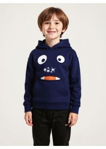 Kapuzensweatshirt Blue Seven, Jungen, Gr. 92, blau (nachtblau), Sweatware, Obermaterial: 100% Baumwolle, bedruckt, regular fit normal, Rippb&uuml;ndchen, Sweatshirts Kapuzensweatshirt, mit extra gro&szlig;em Frontmotiv mit integrierter Tasche