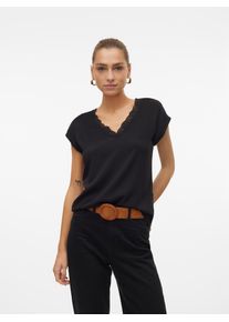 V&eacute;ro Moda Blusentop VERO MODA "VMBELLA SL LACE TOP WVN GA NOOS", Damen, Gr. S, schwarz, Web, Obermaterial: 97% Viskose, 3% Elasthan, unifarben, regular fit normal, V-Ausschnitt, angeschnitten, Blusen Blusentop, Viskosemischung, Topseller