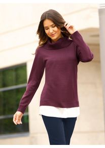 2-in-1-Pullover Classic Basics "2-in-1-Pullover", Damen, Gr. 50, rot (burgund, wei&szlig;), 100% Polyacryl, Webware:100% Baumwolle, unifarben, Pullover 2-in-1-Pullover