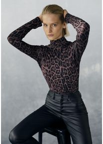 Rollkragenshirt Lascana, Damen, Gr. 40/42, braun (braun bedruckt), Jersey, Obermaterial: 95% Viskose, 5% Elasthan, bedruckt, figurbetont h&uuml;ftlang, Shirts Rollkragenshirt, mit Animalprint, Jerseyshirt, modisches Basic, Topseller