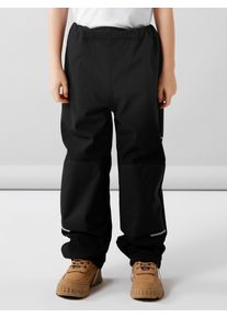 Regenhose name it "NKNALFA PANT SOLID NOOS", Jungen, Gr. 122, N-Gr, schwarz, Softshell, Obermaterial: 96% Polyester, 4% Elasthan, unifarben, regular fit normal, Hosen Regenhose