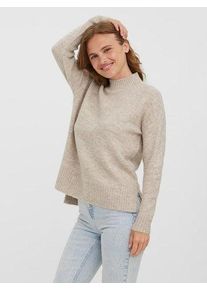 V&eacute;ro Moda Stehkragenpullover VERO MODA "VMLEFILE OVERSIZE BOXY BLOUSE GA NOOS", Damen, Gr. S, braun (birch melange), Strick, Obermaterial: 70% Polyacryl, 27% Nylon, 3% Elasthan, regular fit h&uuml;ftbedeckend, V-Ausschnitt, Rippb&uuml;ndchen, Pullover Stehkragenpullover