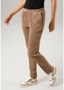 Schlupfhose Aniston CASUAL, Damen, Gr. 46, N-Gr, braun (camelfarben), Cord, Obermaterial: 88% Polyester, 10% Polyamid, 2% Elasthan, Strukturmuster, leicht gl&auml;nzend, unifarben, figurumspielend kn&ouml;chelfrei, Hosen Schlupfhose, aus trendigem, elastischen Cord