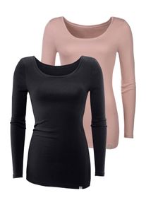 Langarmshirt Bench. "aus feiner Rippware", Damen, Gr. 40/42, rosa (rose, schwarz), Feinripp, Obermaterial: 100% Baumwolle, unifarben, Basic, figurbetont extralang, tiefer Rundhals, Shirts Langarmshirt, aus weicher Baumwoll-Qualit&auml;t, Topseller