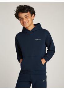 Hoodie Tommy Hilfiger "MINI CORP HOODIE", Jungen, Gr. 5 (110), blau (schwarz night navy), Sweatware, Obermaterial: 80% Baumwolle, 20% Polyester, unifarben, bequem normal, Rundhals, Rippb&uuml;ndchen, Sweatshirts Hoodie, mit Logodruck