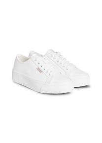 Plateausneaker Calvin Klein Jeans "VULC FLATFORM LTH", Damen, Gr. 41, wei&szlig;, Leder, unifarben, Schuhe Plateausneaker, Schn&uuml;rschuh, Halbschuh, Freizeitsneaker in schlichter Optik