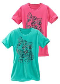 Nachthemd Vivance, M&auml;dchen, Gr. 98/104, N-Gr, bunt (mint, pink), Jersey, Obermaterial: 100% Baumwolle, bedruckt, Basic, bequem kniefrei, Rundhals, abgesteppte Kante, Kleider Nachthemd, bequem mit coolem Raubtierdruck, Topseller