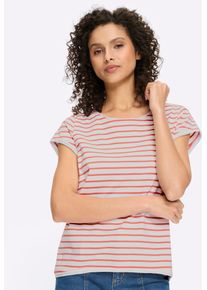 T-Shirt Heine "Ringelshirt", Damen, Gr. 46, wei&szlig;, grapefruit, geringelt, 100% Baumwolle, gemustert, gestreift, mehrfarbig, Rundhals, Shirts T-Shirt