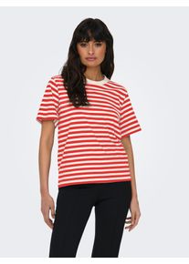 Kurzarmshirt Only "ONLLIVINA S/S STRIPE TEE JRS NOOS", Damen, Gr. XS (34), rosa (bonbon stripes:wei&szlig; stripes), Single Jersey, Obermaterial: 100% Baumwolle, gestreift, regular fit normal, Rundhals, Shirts Kurzarmshirt
