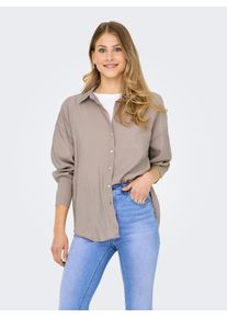 Hemdbluse Only "ONLZAZIMA L/S LOOSE SHIRT WVN NOOS", Damen, Gr. XS, silber (silber mink), Web, Obermaterial: 84% Modal, 16% Polyester, unifarben, oversize Po-bedeckend, Blusen Hemdbluse