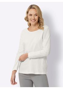 Langarmshirt Classic Basics "Langarm-Shirt", Damen, Gr. 44, beige (ecru), 100% Baumwolle, unifarben, Rundhals, Shirts Langarmshirt