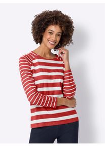 Langarmshirt Classic Basics "Streifenshirt", Damen, Gr. 46, rot (rot, ecru, geringelt), 100% Baumwolle, bedruckt, gemustert, gestreift, mehrfarbig, Rundhals, Shirts Langarmshirt