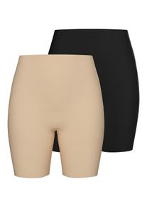 Radlerhose Pieces "PCNAMEE SHORTS 2-PACK NOOS", Damen, Gr. XS, N-Gr, schwarz (schwarz pack:2 pack schwarz, natur), Jersey, Obermaterial: 75% Polyamid, 25% Elasthan, unifarben, slim fit, Hosen Radlerhose