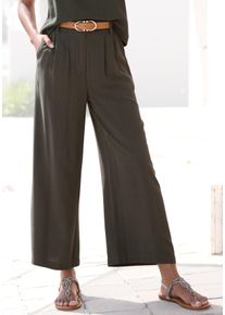 Bundfaltenhose Lascana, Damen, Gr. 46, N-Gr, gr&uuml;n (khaki), Web, Obermaterial: 85% Viskose, 15% Leinen, unifarben, figurumspielend lang, Hosen Bundfaltenhose, mit Taschen und Knopfdetail, weites Bein, Leinenhose, Sommerhose, Topseller
