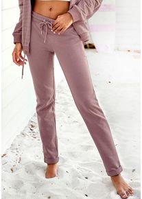 H.I.S. Sweathose H.I.S, Damen, Gr. 44/46, N-Gr, lila (mauve), Interlock, Obermaterial: 60% Baumwolle, 40% Polyester, bestickt, unifarben, bequem kn&ouml;chellang, Hosen Sweathose, Schlupfhose mit kleinem Aufschlag am Saum, Loungewear, Topseller