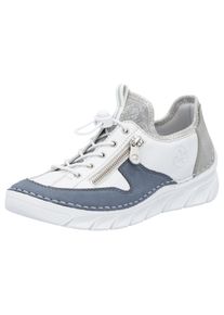 Slip-On Sneaker Rieker, Damen, Gr. 36, wei&szlig; (wei&szlig;, kombiniert), Lederimitat, Schuhe Slip-On Sneaker, Slipper, Freizeitschuh mit kontrastfarbenen Bes&auml;tzen, Topseller