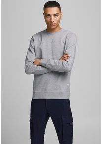 Jack & Jones Sweatshirt JACK & JONES "JJEBASIC mit Flaglabel und weicher Baumwollmischung", Herren, Gr. L, grau (hellgrau, meliert), Sweatware, Obermaterial: 100% Baumwolle, unifarben, normal h&uuml;ftlang, Rundhals, Rippb&uuml;ndchen, Sweatshirts Sweatshirt, unifarben, modisch, regular fit, Baumwolle, Rundhals