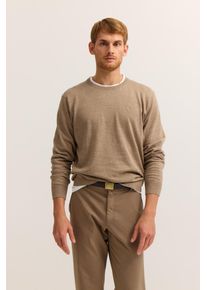 Rundhalspullover Bugatti "Regular Fit", Herren, Gr. M, 50, beige, Strick, 100% Baumwolle, unifarben, regular fit, Rundhals, Rippb&uuml;ndchen, Pullover Rundhalspullover, Basic Essential aus reiner Baumwolle
