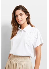 T-Shirt Bugatti, Damen, Gr. XS, wei&szlig;, 95% Baumwolle, 5% Elasthan, normal, ohne Ausschnitt, normaler Saum, Shirts T-Shirt, mit Applikationen