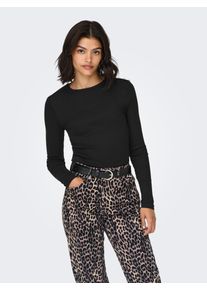 Langarmshirt Only "ONLCHECKIE LIFE L/S TOP BOX JRS", Damen, Gr. L, schwarz (schwarz detail:rhinestones round), Jersey, Obermaterial: 95% Baumwolle, 5% Elasthan, unifarben, regular fit, Rundhals, Shirts Langarmshirt