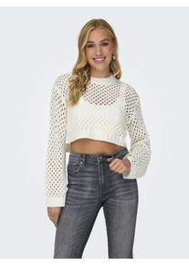 Strickpullover Only "ONLSMILLA SHORT PULLOVER L/S KNT NOOS", Damen, Gr. XL, beige (marshmallow), Strick, Obermaterial: 100% Polyacryl, unifarben, regular fit kurz, Rundhals, Rippstrickb&uuml;ndchen, Pullover Strickpullover