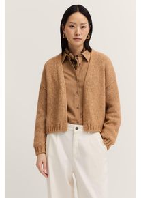 Cardigan Bugatti "V-Ausschnitt", Damen, Gr. XL, beige (50, beige), 30% Baumwolle, 30% Polyester, 30% Polyacryl, 7% Wolle, 3% Alpaka, unifarben, normal, V-Ausschnitt, B&uuml;ndchen, Strickjacken Cardigan, aus einem weichen Alpaka-Mix