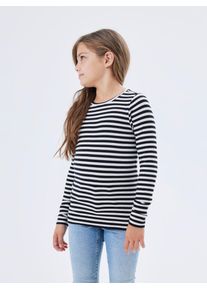 Langarmshirt name it "NKFSURAJA XSL LS TOP NOOS", M&auml;dchen, Gr. 158 (164), schwarz (schwarz patter), Jersey, Obermaterial: 95% Baumwolle, 5% Elasthan, geringelt, gestreift, slim fit h&uuml;ftbedeckend, Rundhals, abgesteppte Kante, Shirts Langarmshirt, toller Ringel-Look in gerippter Qualit&auml;t