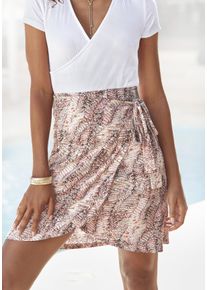 Minirock Buffalo, Damen, Gr. 38, beige (beige bedruckt), Jersey, Obermaterial: 95% Viskose, 5% Elasthan, bedruckt, figurbetont mini, R&ouml;cke Minirock, mit Alloverprint, Sommerrock in Wickeloptik mit Bindeband, Topseller