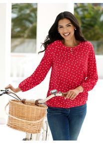 Langarmshirt Classic Basics "Langarm-Shirt", Damen, Gr. 48, rot (rot, ocker, bedruckt), 100% Baumwolle, bedruckt, gemustert, mehrfarbig, Rundhals, Shirts Langarmshirt