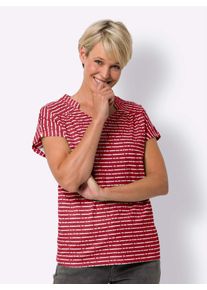 Kurzarmshirt Classic Basics "Kurzarm-Shirt", Damen, Gr. 52, rot (rot, wei&szlig;, geringelt), 100% Baumwolle, gemustert, mehrfarbig, V-Ausschnitt, Shirts Kurzarmshirt
