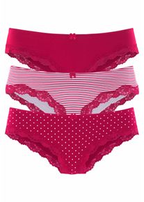 Slip Lascana, Herren, Gr. 36/38, rot (rot, gestreift, uni, gepunktet), Obermaterial: 95% Baumwolle, 5% Elasthan. Spitze: 87% Polyamid, 13% Elasthan, gepunktet, gestreift, unifarben, Unterhosen Slip, aus elastischer Baumwolle mit zarter Spitze, Topseller