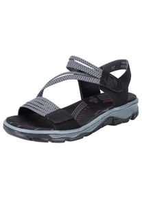 Riemchensandale Rieker, Damen, Gr. 42, schwarz (schwarz, grau), Nubuklederimitat, Schuhe Riemchensandale, Sommerschuh, Sandalette, Klettschuh, in sportiver Optik